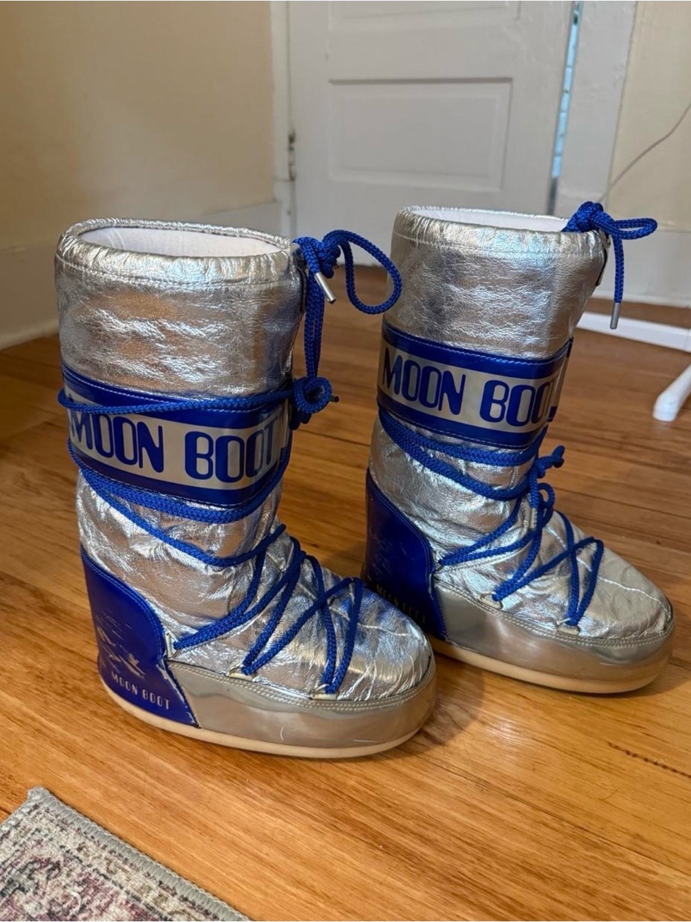 Moon Boot Silver with Blue Trim Insulated Winter Boots